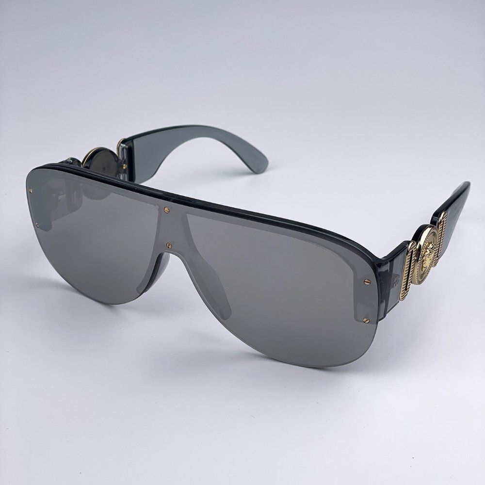 NEW Versace VE4391 311/6G Clear Gray Silver Mirrored Shield Unisex Sunglasses